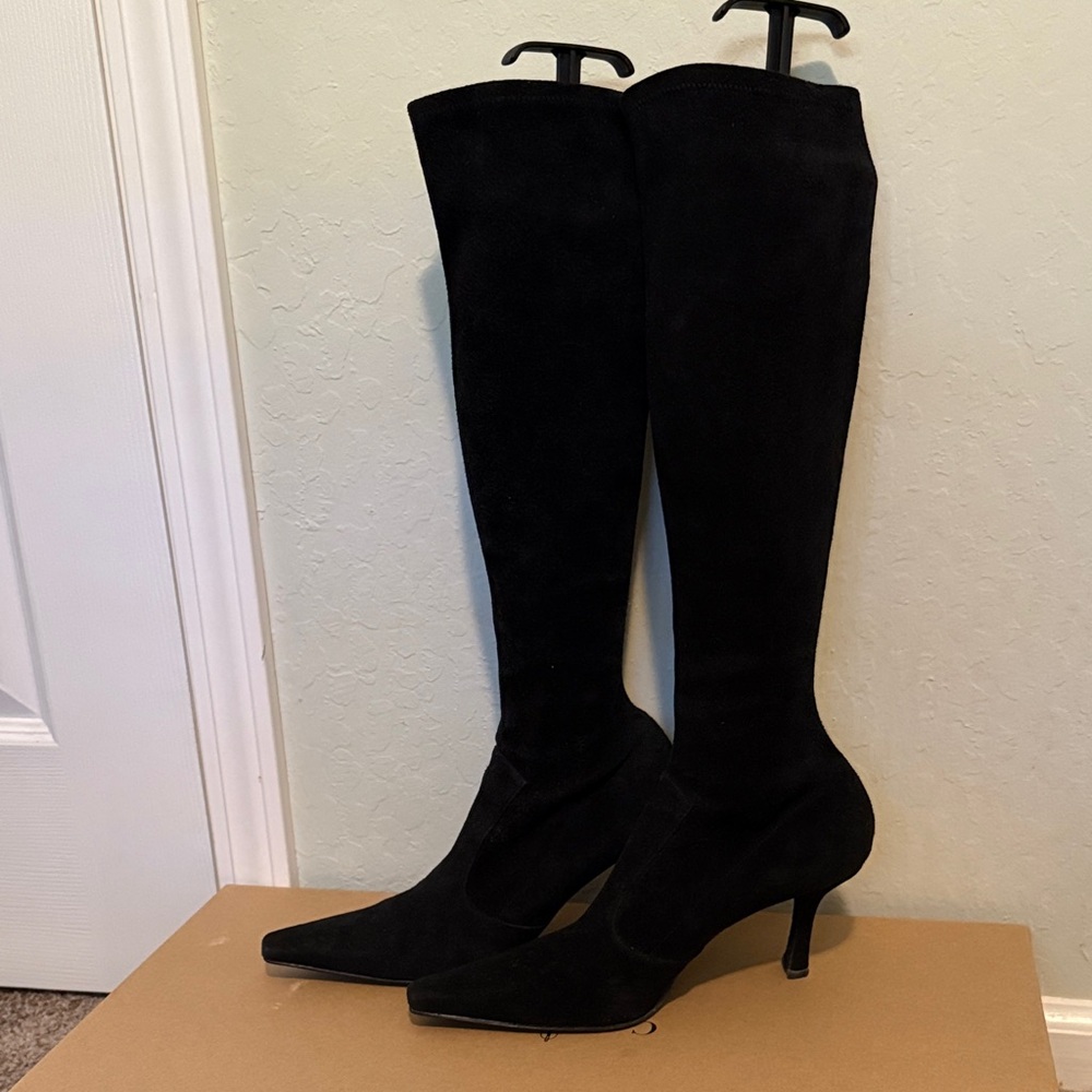 Stuart Weitzman Black Suede Stretch Knee-High Women's Boots